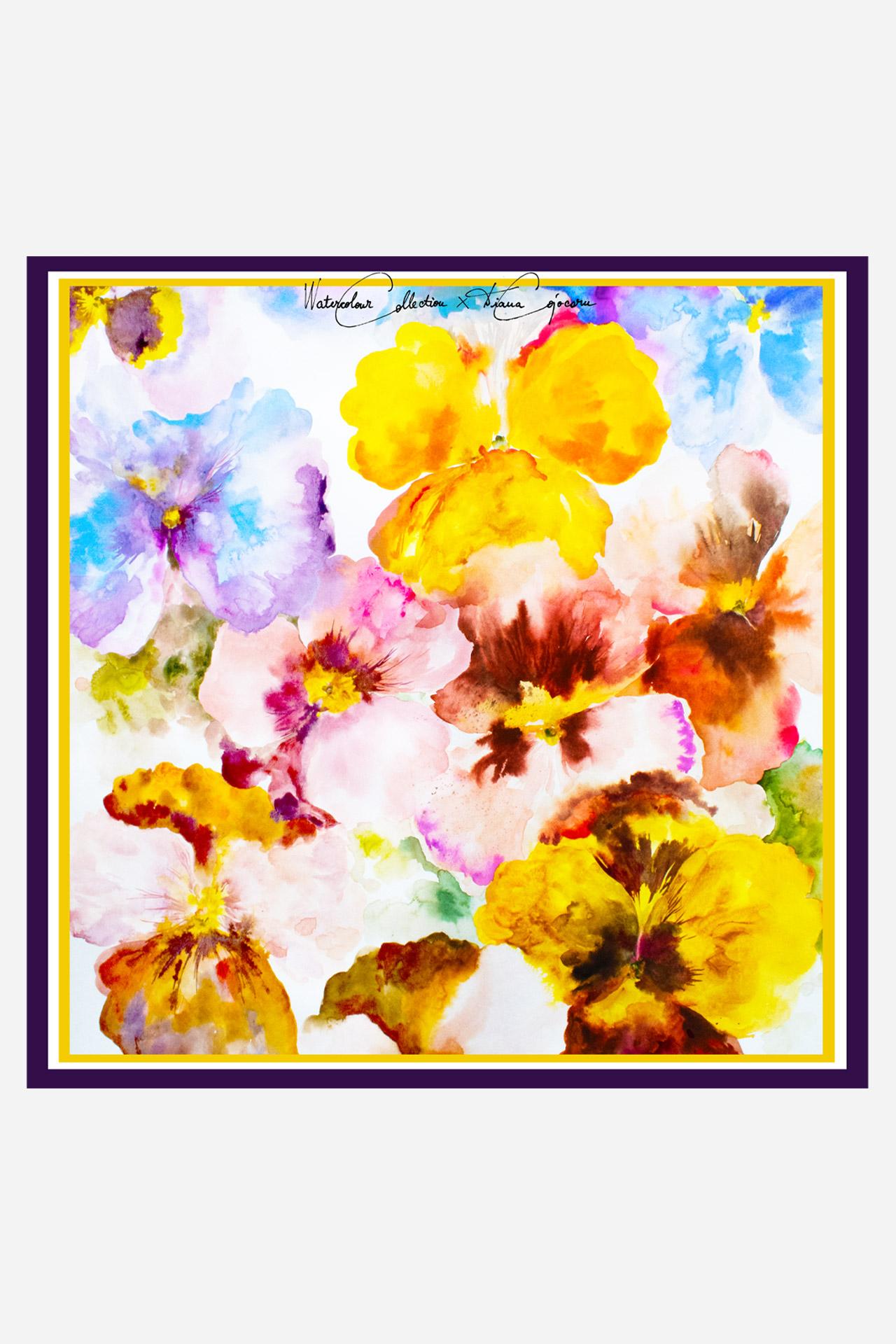 Elegant Scarf Colourful Pansies 70 x 70 - dianacojocaru.art